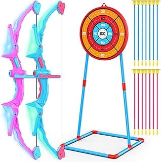 2 Pack of Kids Bow and Arrow Set, Light Up Archery Toy Set with 14 Suction Cup Arrows & Standing Target, Perfect Kids Indoor and Outdoor Toys for 4 5 6 7 8 9 10 Year Girls Boys Birthday Gifts Ideas