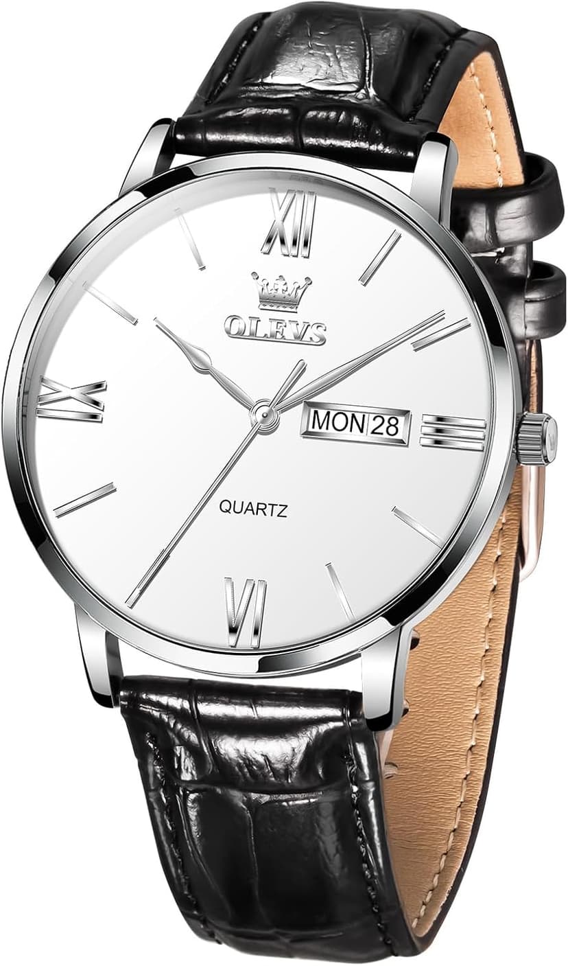 OLEVS Men’s Watches Waterproof Dress Minimalist Analog Quartz Stainless Steel Casual Men’s Wrist Watch with Day Date, Classic Luxury Elegant Roman Numerals Dial Big Face Relojes para Hombres