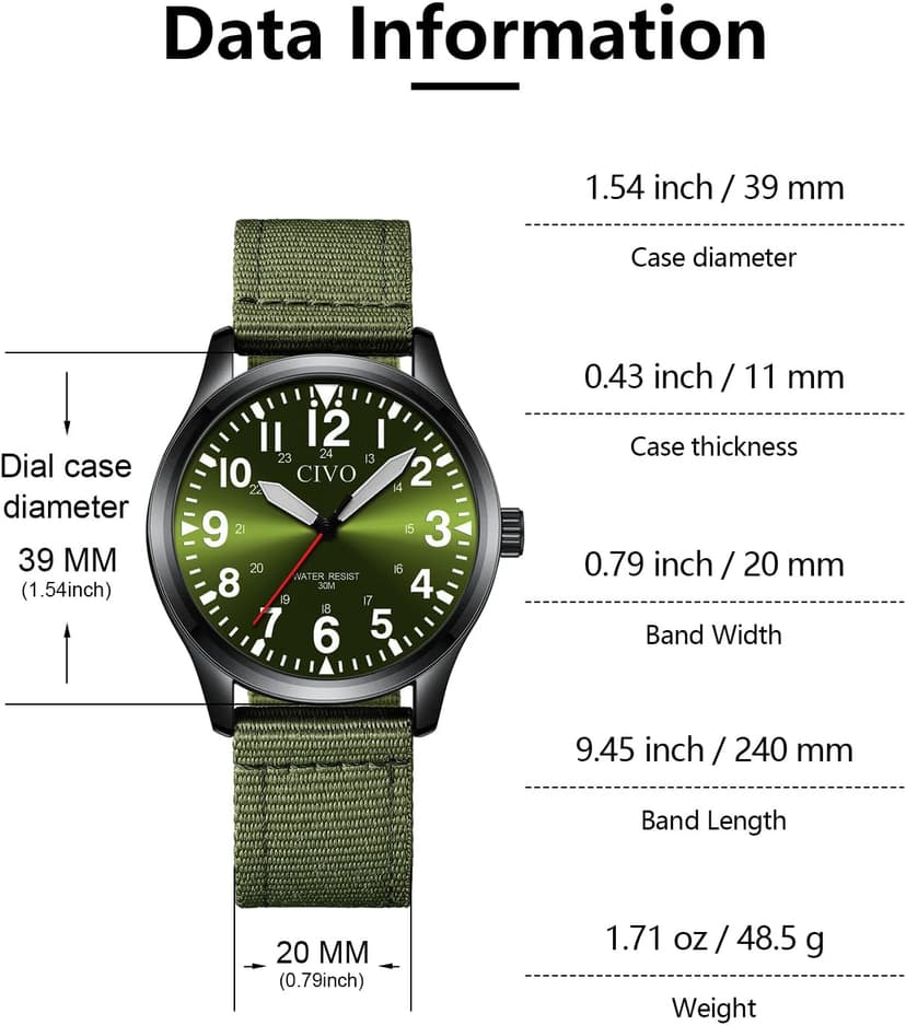 CIVO Analog Wrist Watches for Men: Waterproof Stainless Steel Mens Watches - Silver Watch with Easy Read Dial Men's Watch for Gift