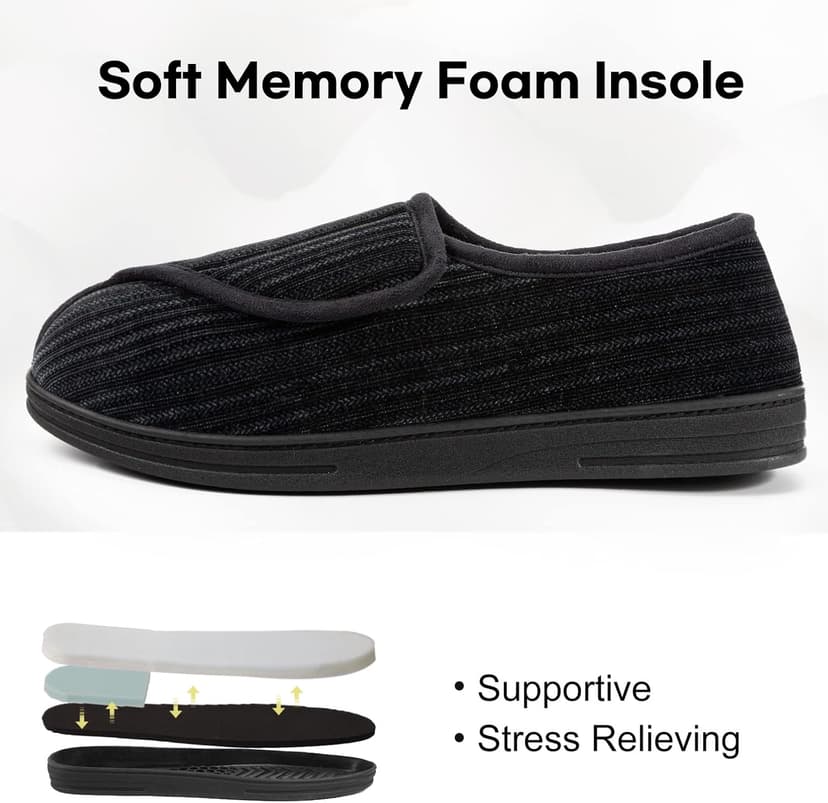 LongBay Men's Memory Foam Diabetic Slippers Comfy Warm Plush Fleece Arthritis Edema Swollen House Shoes