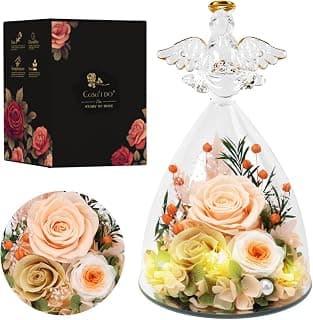 Casaido Mothers Day Rose Gifts for Women, 7" Champagne Preserved Roses Flowers in Glass Angel Figurine, Birthday Gift for Mom Wife Grandma, Eternal Rose for Valentines Christmas Anniversary B0FQJ5NLH8
