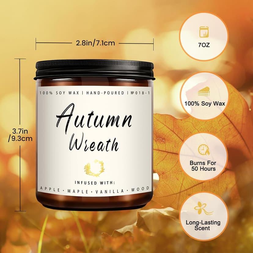 Auelife Fall Candle Set | 4 Pack Scented Candles for Home - Candle Gifts for Women Men, Soy Candles Home Scented | Autumn Fragrance of - Apple Pie/Cinnamon/Harvest/Wreath B0CC98RMFT