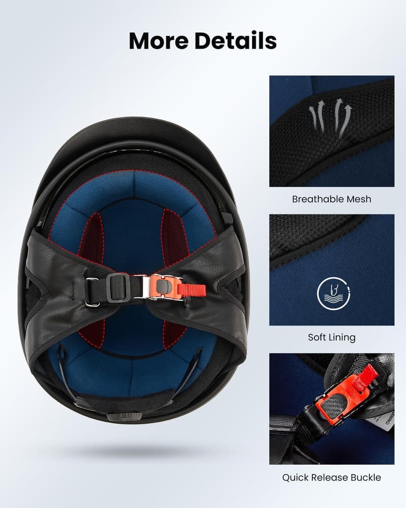 ILM Half Helmet Motorcycle Open Face Sun Visor Quick Release Buckle DOT Approved Cycling Motocross Suits Men Women Model-205V (S, Matt Black)