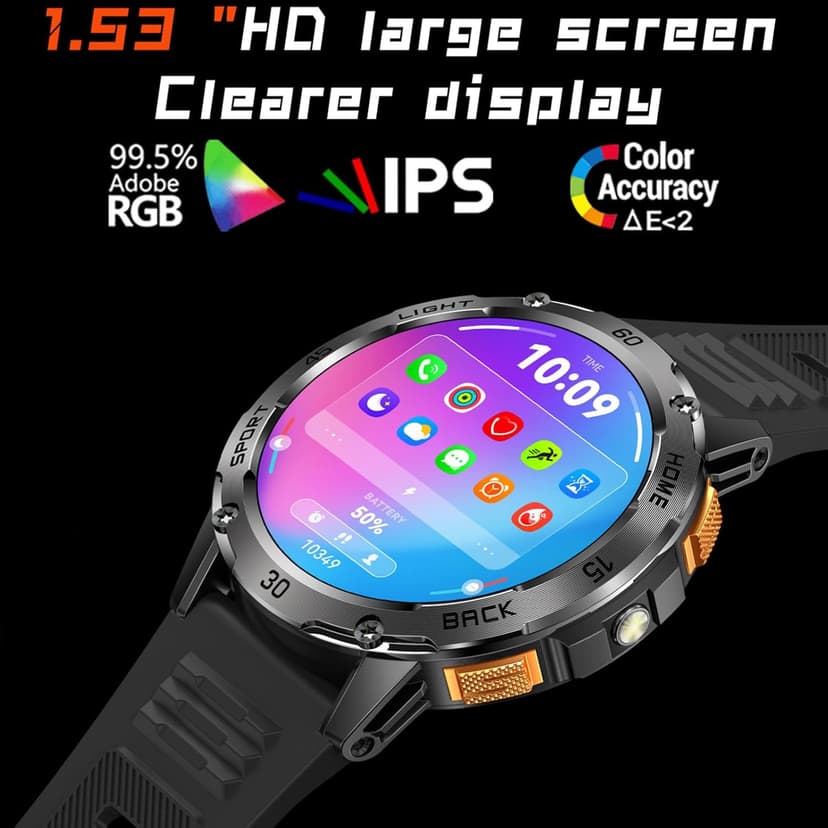 Jooeniok 2026 New Outdoor Compass with Bluetooth Calling and Health Monitoring - 100+ Exercise Modes, Music Playback, Voice Assistant, Waterproof, 1.53-inch Screen, Flashlight for Fitness and Sports