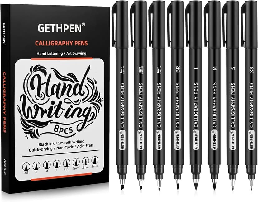 GETHPEN Calligraphy Pen,Calligraphy Pens for Writing, Brush Pens Calligraphy Set for Beginners, Calligraphy markers, Black Archival Ink Pens,Hand Lettering Pen for Art Drawing, Sketching,Scrapbooking