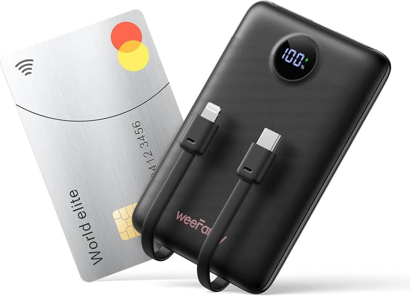 Mini Portable Charger with Built-in Cables 22.5W Fast Charging Power Bank USB-C Small Battery Pack 10000mAh Travel Essential Slim Battery for iPhone 17/16/15/14, Samsung 25/24, and More