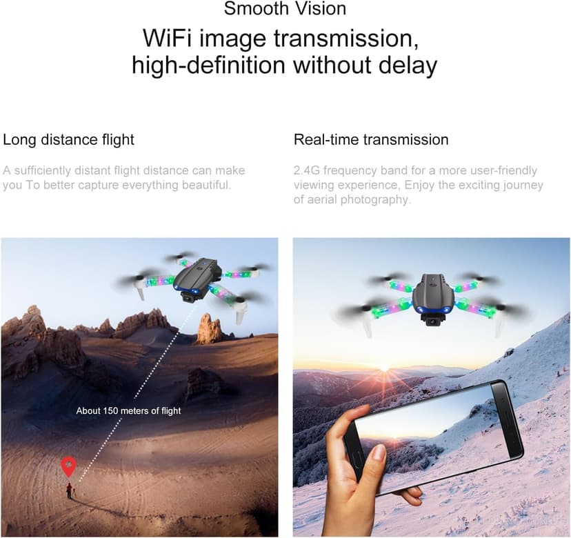 ikaufen E99 Drone Single camera,No Screen Control Camera for Adults RC Drone With 480P Dual Camera WiFi FPV Foldable Quadcopter Aircraft +1 Battery (E99 No Screen Control Black)