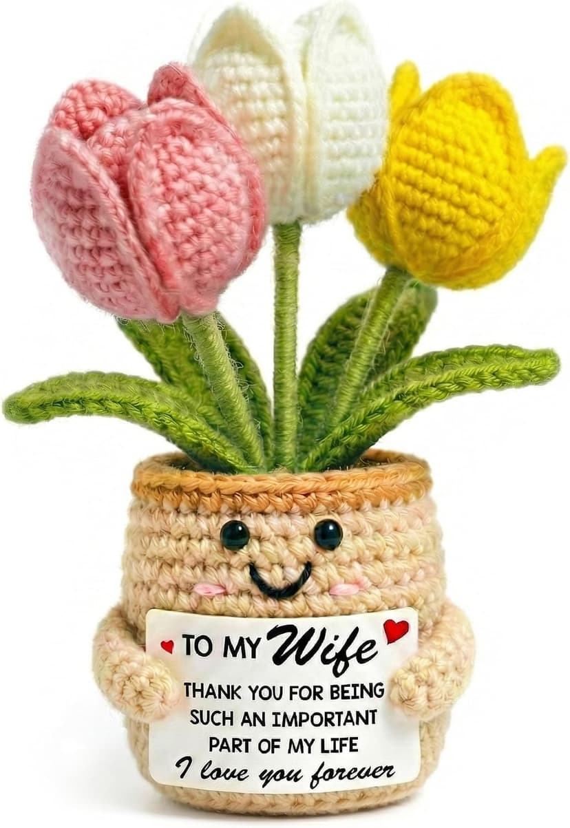 Christmas Mothers Day Birthday Gifts for Wife - 6.3'' x 2.56'' Positive Support Cotton Milk Wool Tulip Crochet Gifts for Wife from Husband - Wedding Anniversary Christmas Birthday Gifts B0FZTMTRK1