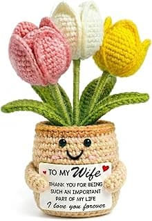 Christmas Mothers Day Birthday Gifts for Wife - 6.3'' x 2.56'' Positive Support Cotton Milk Wool Tulip Crochet Gifts for Wife from Husband - Wedding Anniversary Christmas Birthday Gifts B0FZTMTRK1