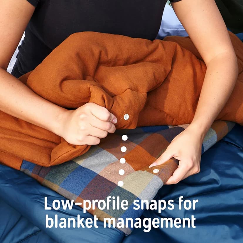 Kelty Wayback Flannel Lined Sleeping Bag, Built in Blanket, Traditional Rectangle Shape, Organic Flannel Cotton Liner, Dual Locking Slide Zips