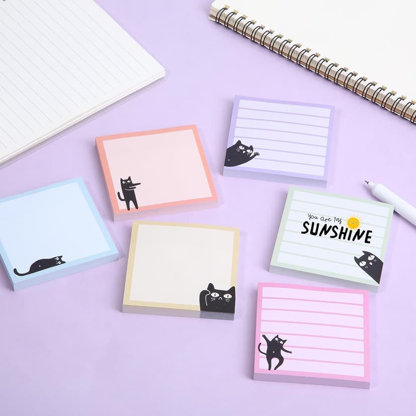 Mr. Pen- Black Cat Sticky Notes Set, 3" x 3", 6 Pads, 480 Sheets | Black Cat Sticky Notes, Memo Pads, Self-Stick Note Pad for Office, School, Home, Study & Organization B0D1PFBKGF