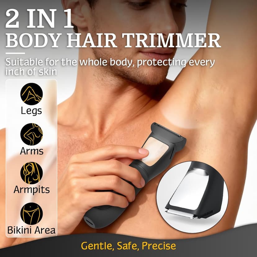 Bikini Trimmer for Women Men, 2 in 1 Electric Razors Shaver, IPX7 Waterproof Body Hair Trimmer with Mirror, LED Light & Display, Painless Pubic Hair Removal, Black
