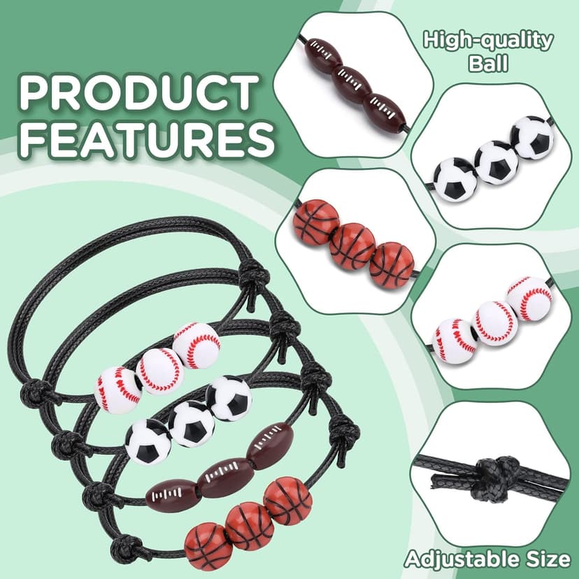 20 Pcs Sports Party Favors Charm Bracelets,Soccer Basketball Football Baseball Volleyball Bead Ball Bracelets Adjustable Inspirational Wristbands Sport Theme Birthday Party Favor Gifts for Teen Adults