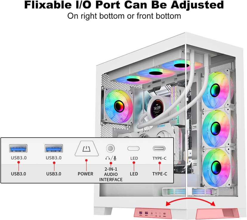 SAMA NEVIEW 4503 Mid Tower PC Case with Dual Tempered Glass Panels, 4×120mm ARGB Fans Pre-Installed, High Airflow ATX PC Case for Case PC Gaming, USB 3.0×2, Type-C Port, Supports Top 360mm AIO – White