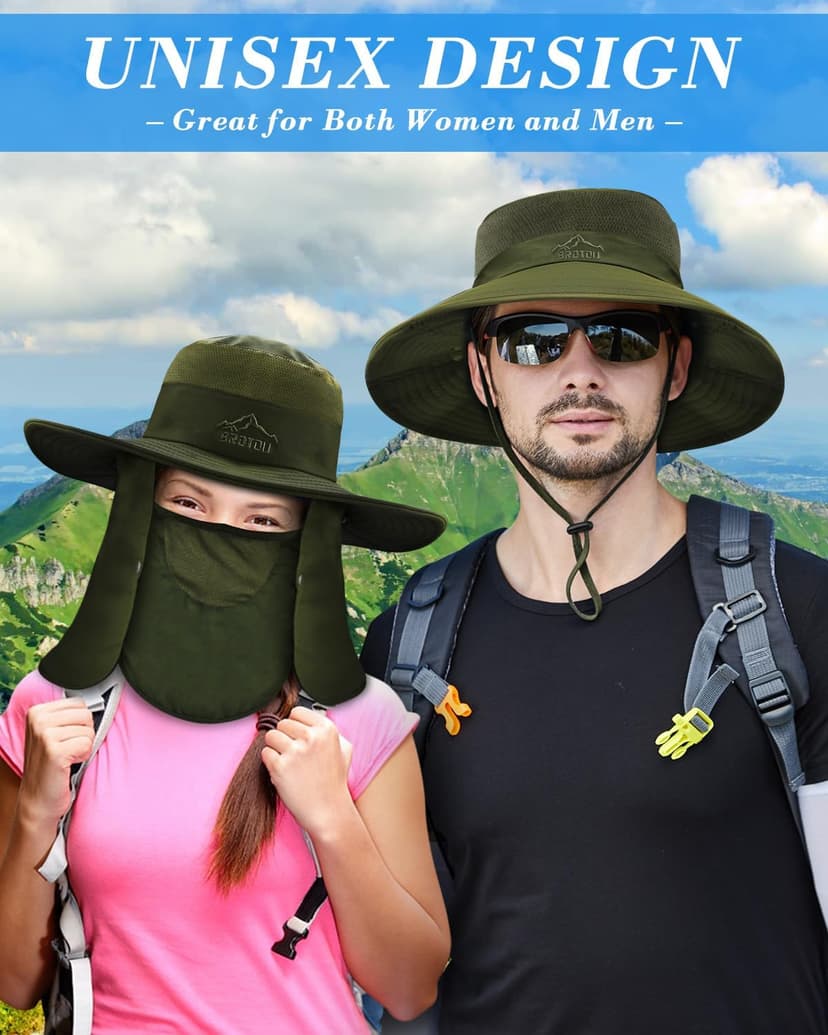 BROTOU Sun Cap Fishing Hats, UPF 50+ Wide Brim Outdoor Protection Hat, Sun Hat with Face & Neck Flap Cover for Men and Women