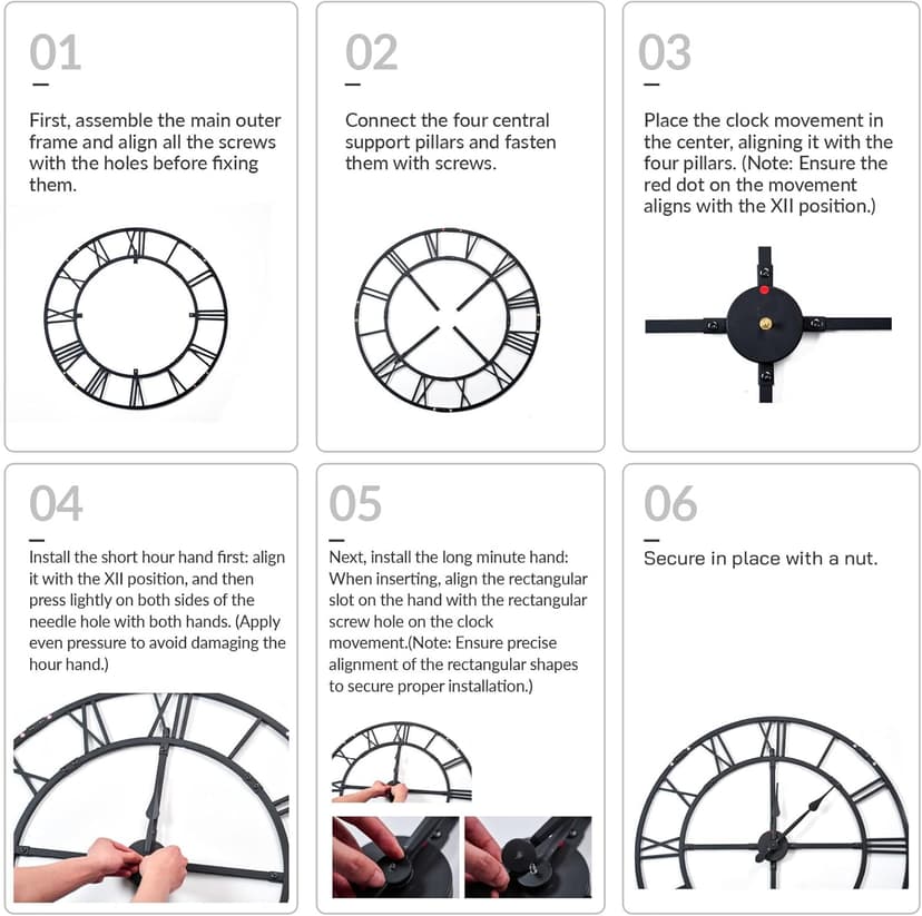 Ohweog Large Wall Clock for Living Room Decor – 32 Inch Silent Non-Ticking Modern Farmhouse Wall Clock, Oversized Decorative Metal Roman Numeral Clock, Black