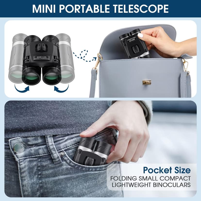 200x25 Compact Binoculars for Adults and Kids, High Powered Mini Pocket Binoculars, Waterproof Small Binocular for Bird Watching, Hunting, Concert, Theater, Opera, Traveling, Sightseeing