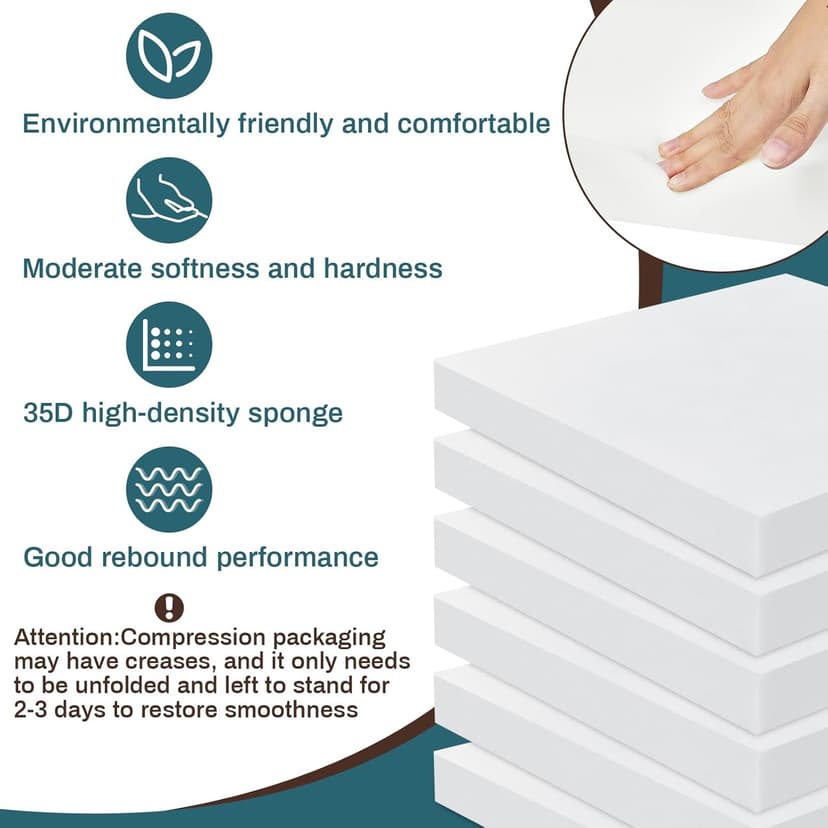 Frienda 6 Pack 2" X 20" X 20" Upholstery High Density Foam Cushion White Square Seat Replacement Cushion or Commercial Use Stuffing Craft Foam Couch Chair Padding DIY Projects