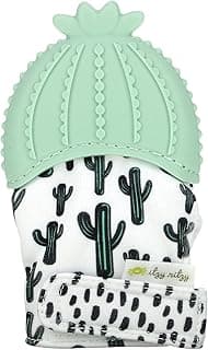 Itzy Ritzy Silicone Teething Mitt - Soothing Infant Teething Mitten with Adjustable Strap, Crinkle Sound & Textured Silicone to Soothe Sore & Swollen Gums - For Ages 3 Months & Up (Cactus)