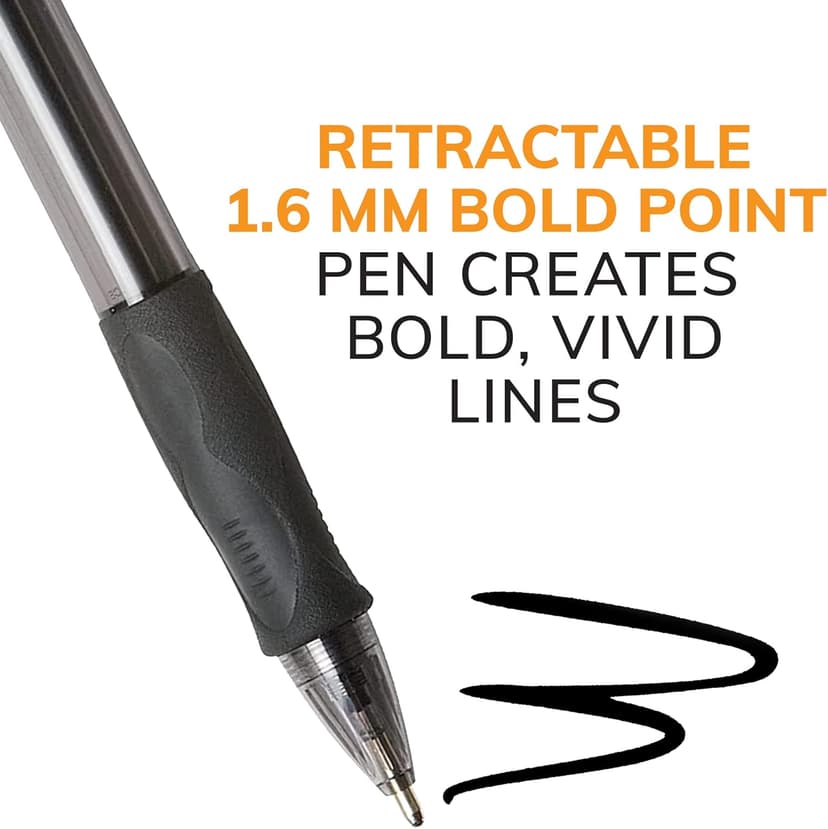 BIC Glide Bold Black Ballpoint Pens, Bold Point (1.6mm), 4-Count Pack, Retractable Ballpoint Pens With Comfortable Full Grip