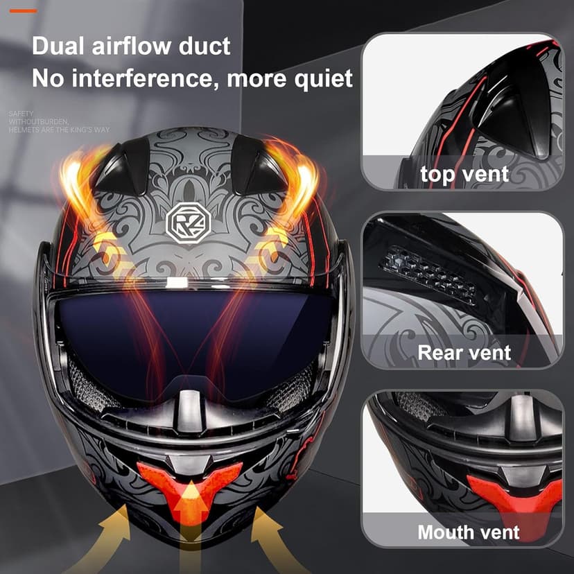 Motorcycle Bluetooth Modular Helmet DOT Approved Dual Visor Full Face Flip up Integrated Motorcycle Helmets Double Visor Helmet Built-in Dual Speaker Microphone Waterproof Adults Men Women M-XXL