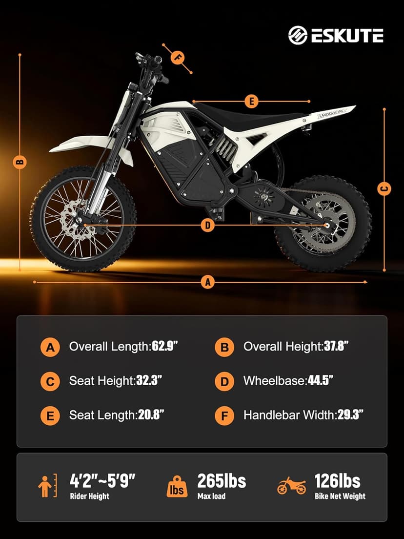 ESKUTE Electric Dirt Bike for Teens Adults, Mid-Drive Motor 3500W Peak, Electric Motorcycle 48V23Ah Battery, 53-Mile Range, 38mph, Hydraulic Nitrogen Dual Shock Absorbers