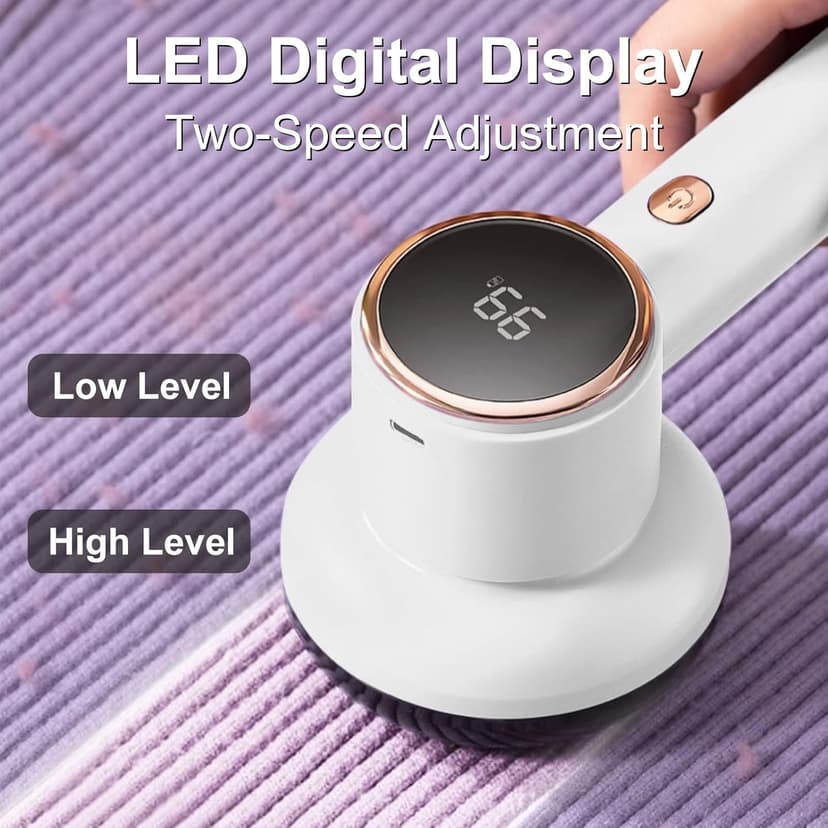 Fabric Shaver Lint Remover for Clothes with 2 Speeds, Digital Display, 6 Leaf Blades, USB Rechargeable Sweater Defuzzer to Remove Pilling Fuzz Ball for Furniture, Couch, Coat.