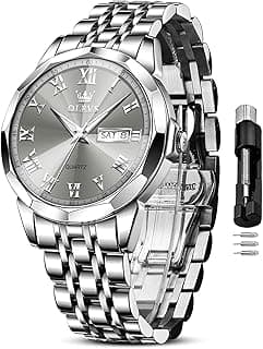 OLEVS Mens Silver Watches Luxury Waterproof Silver Watch for Men Analog Quartz Stainless Steel Men's Dress Watches Classic Casual Wrist Watch Large Face with Date Relojes para Hombres