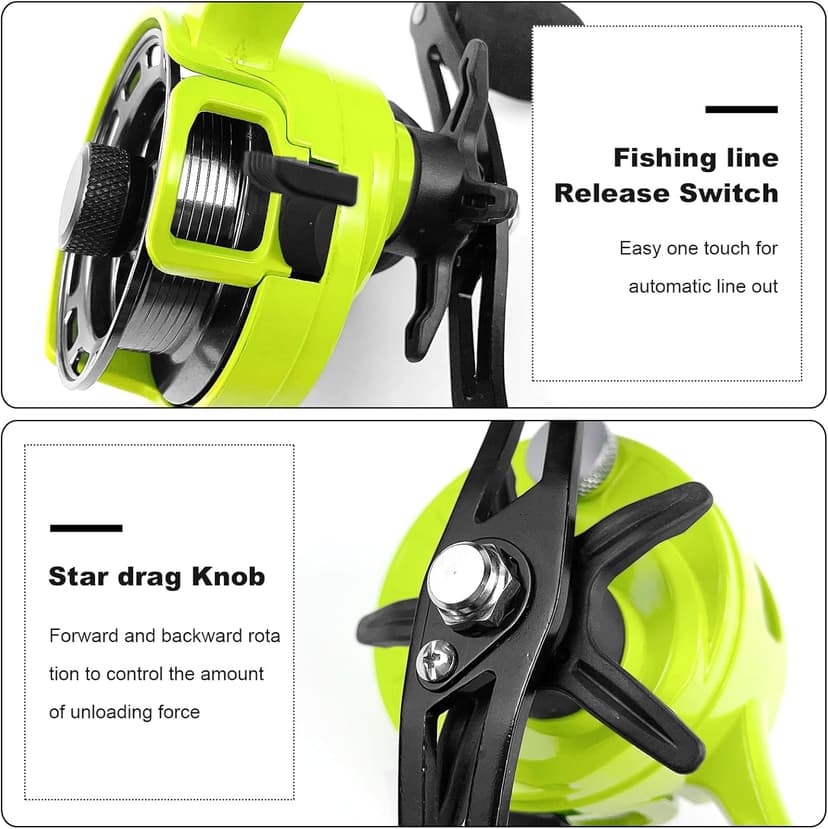 FREE FISHER Ice Fishing Reels 3.2:1 Gear Ratio Ultra Smooth 3+1Ball Bearings Strength CNC-machined Aluminum Inline Ice Fishing Reel with Left/Right Hand Retrieve