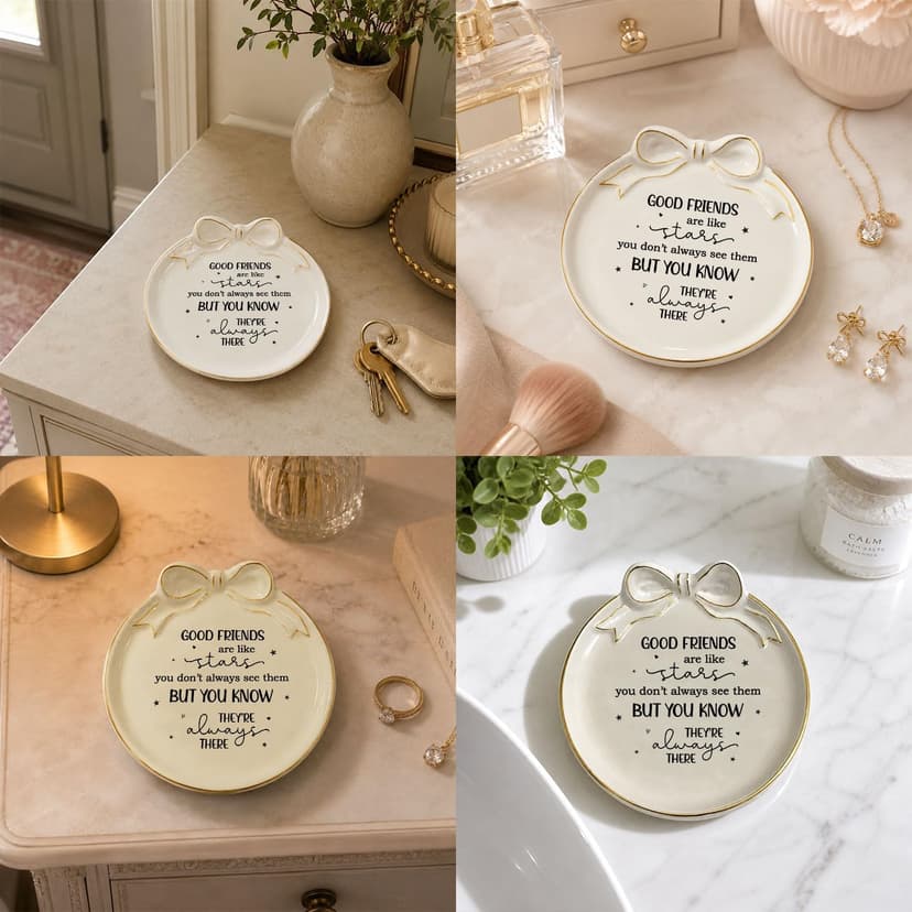 Jewelry Tray with Bow - Good friends are like stars - Gifts for Friends, Bestie, BFF, Sisters - Decorative Trinket Dish - Birthday Gift for Women - Friendship Gifts - Sentimental Keepsake B0GXKCKVR7
