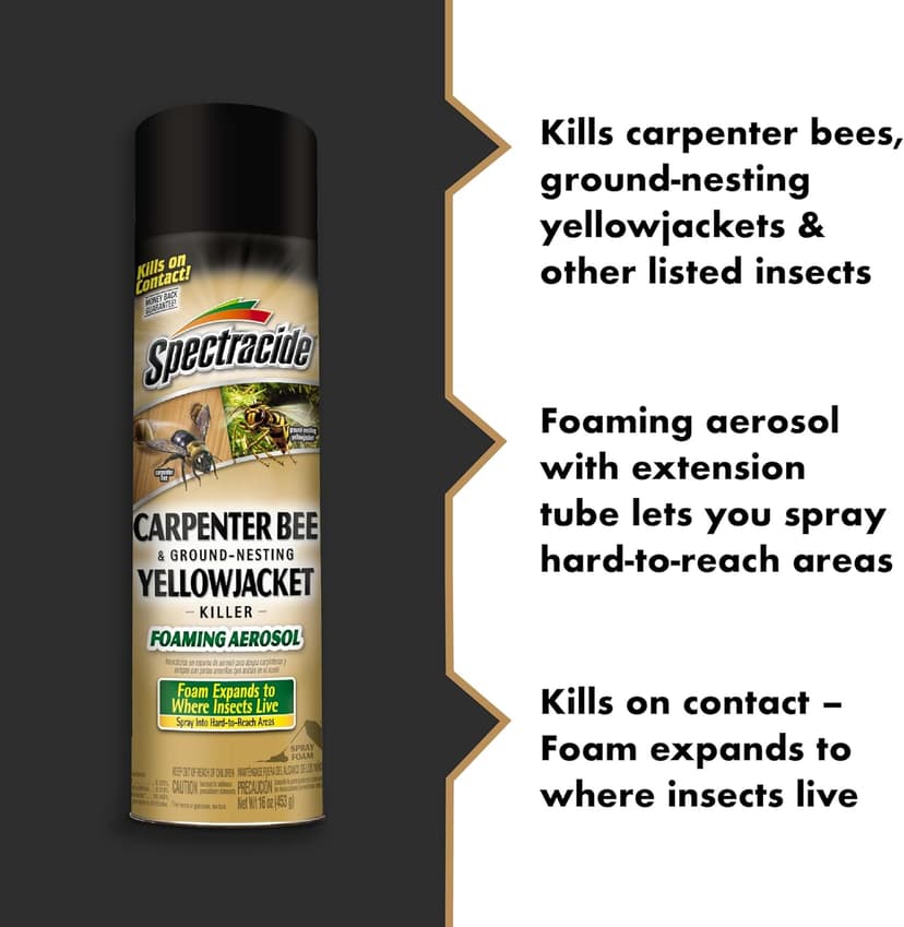 Spectracide Carpenter Bee And Ground-Nesting Yellowjacket Killer Foaming Aerosol 16 Ounces, Expands To Where Insects Live, Yellow