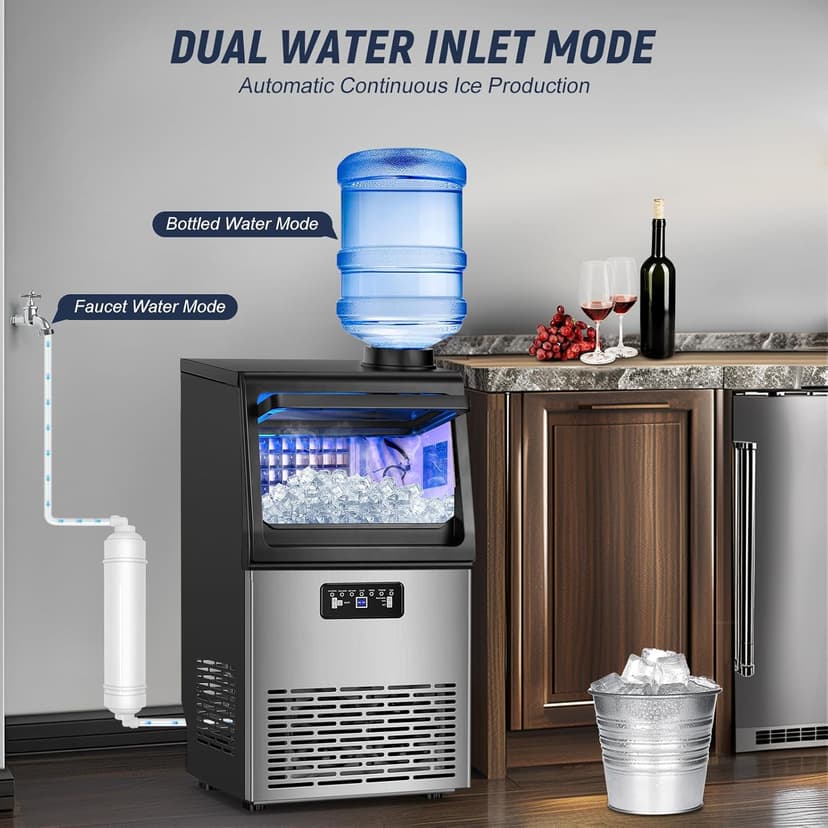 SOZT® Under Counter Ice Maker Machine, 100LBS/24H Stainless Steel Commercial Ice Machine, 20LBS Storage Capacity, Self-Cleaning Freestanding Ice Cube Maker for Home, Bar, Restaurant, Office
