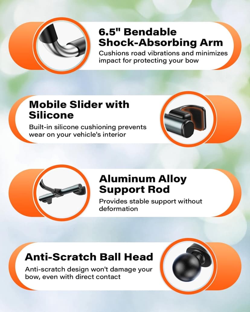 A2C Bow Hanger for Truck, Aluminum Headrest Bow Hanger Set with 6.5" Foldable Arm to Hold & Protect Bow, Truck Bow Holder Holds Recurve/Compound Bows & Hunting Gear fits Truck/SUV/Car