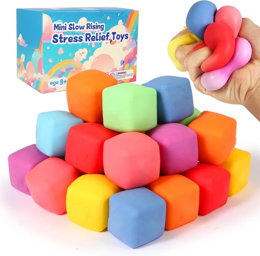 24 Pack Slow Rising Stress Cube , Dough Stress Balls Soft Fidget Squishy Toys for Anxiety Relief, Pull Stretch Classroom Prize Party Favors Toys for Kids B0D3WSCFJJ