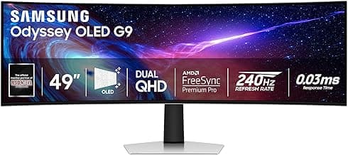 Samsung 49" Odyssey G93SC Series Curved Gaming Monitor, QD-OLED, 240Hz, 0.03ms, DQHD, G-Sync Compatible, FreeSync Premium Pro, Adjustable Stand