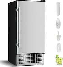 15'' Commercial Under Counter Ice Maker 110 LbS/Day Stainless Steel Ice Machine Built-in Freestanding Ice Maker with 30 Lb Bin Auto-Cleaning 24H Timer Gravity Drainage for Commercial Home
