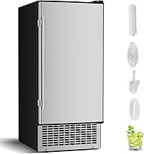 15'' Commercial Under Counter Ice Maker 110 LbS/Day Stainless Steel Ice Machine Built-in Freestanding Ice Maker with 30 Lb Bin Auto-Cleaning 24H Timer Gravity Drainage for Commercial Home