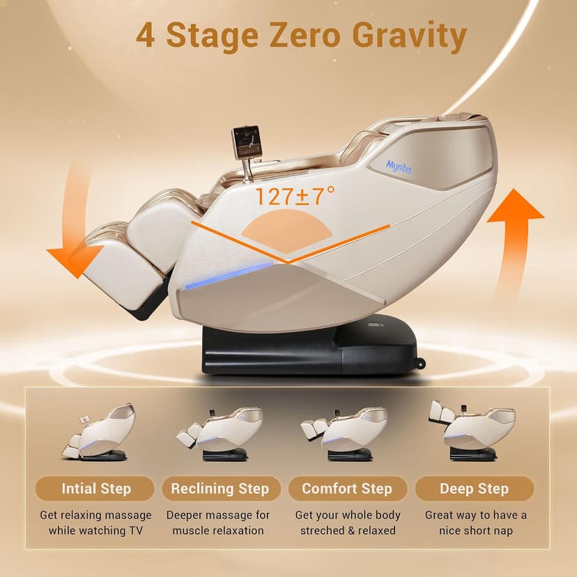 MYNTA Massage Chair Full Body with Heat, Zero Gravity SL-Track 3D Massage Chairs with Thai Stretching, 12 Modes,12 Massage Techniques, Calf & Foot Massage, Wireless Charging, White Noise
