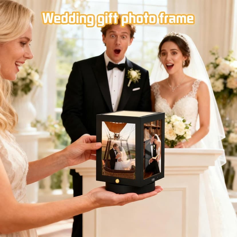 Mixoo 4x6 Picture Frame Light, Vintage Rotating Photo Frame Tabletop Lamp, Touch Desk Lamp for Bedroom Bedside, Table lamps for Office Family Retirement Anniversary Birthday Gifts (Wooden Black) B0FN7D9BXX