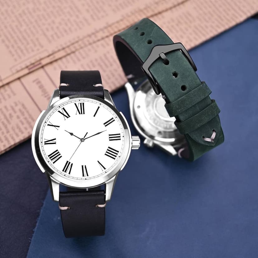 BISONSTRAP Men's Watch Bands, Hand-Stitched Leather Watch Straps, Quick Release, 18mm 19mm 20mm 21mm 22mm