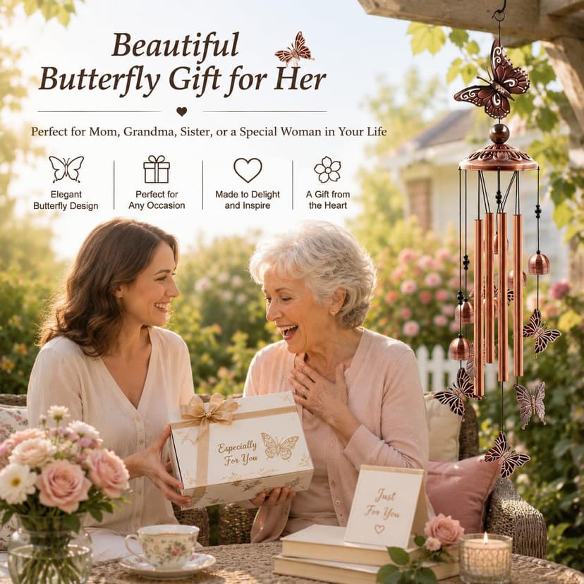 Butterfly Garden Decor for Patio Porch Balcony, Sister Birthday Gifts, Housewarming Gifts for Women, Mom Grandma Butterfly Wind Chimes for Outside, Memorial Wind Chimes, Gifts for Women B09PBWLWPK