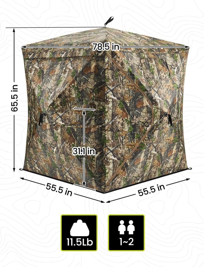 TIDEWE Hunting Blind 270°See Through with Carrying Bag for Turkey Hunting, Pop Up Ground Blinds, Portable Resilient Hunting Tent