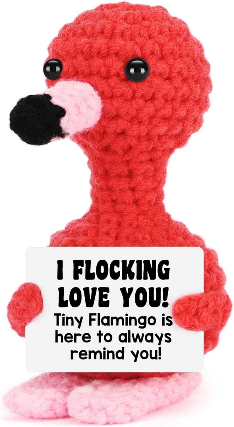 Funny Gifts for Her Girlfriend Christmas Valentines Day Anniversary Women Birthday Gifts Wife Stocking Stuffers, I Love You Flamingo Romantic Gift for Couple, Handmade Crochet Flamingo Lover Present