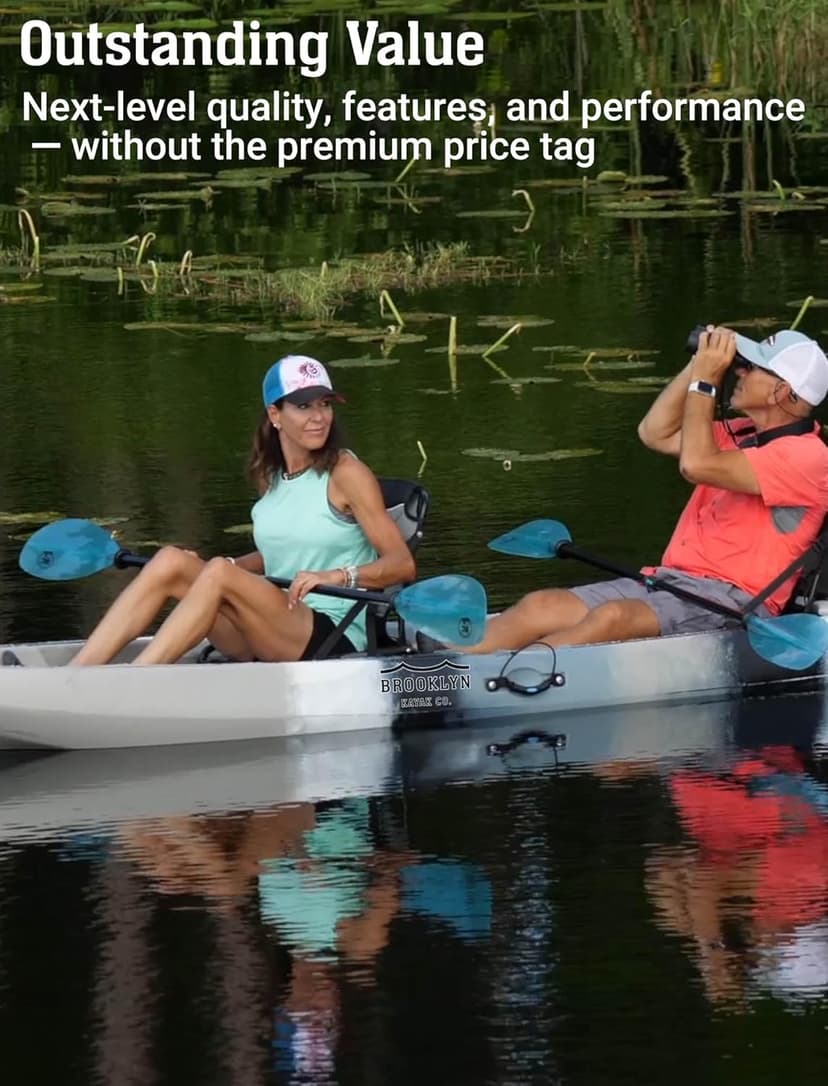 Brooklyn 12.5 Tandem Sit-On-Top Fishing Kayak by BKC, 2–3 Person Kayak with Padded Seats, Paddles, 6 Rod Holders, 600 lb Capacity, Motor-Ready
