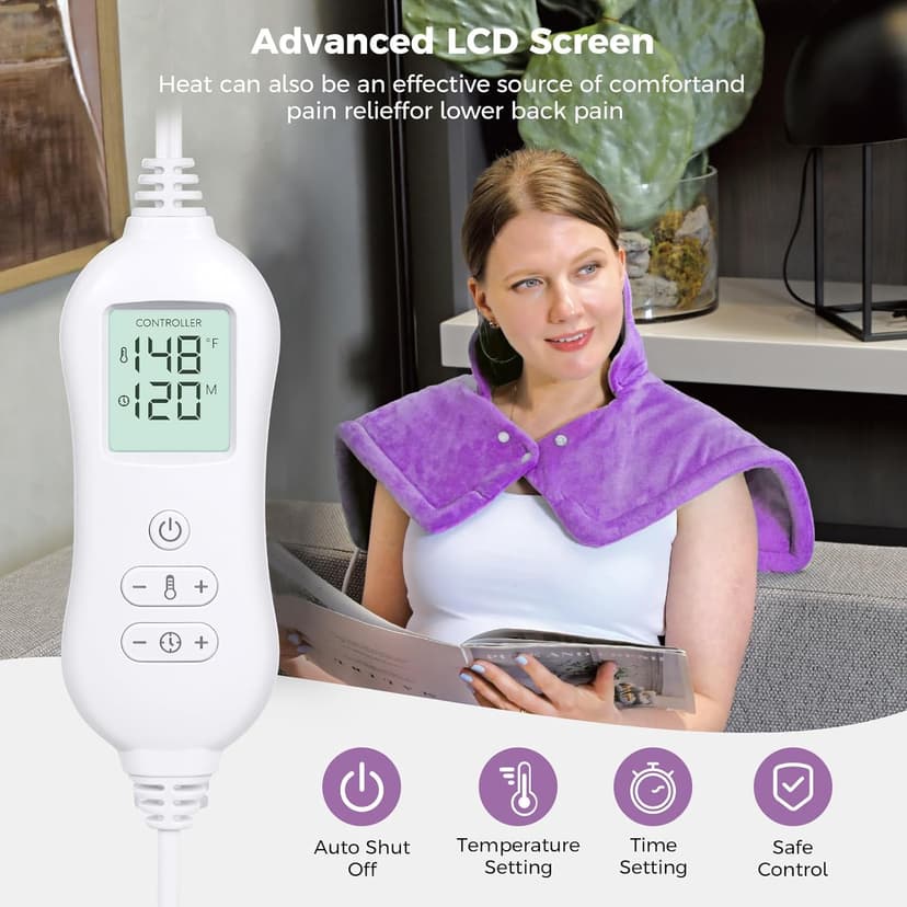 NOWWISH Heating Pad for Neck and Shoulders Pain Relief, 2lb Weighted Electric Heating Pad with 10 Heat Levels and Auto Shut Off, Large Heated Wrap, Birthday Gifts for Women Mom Wife, 17"x23", Purple
