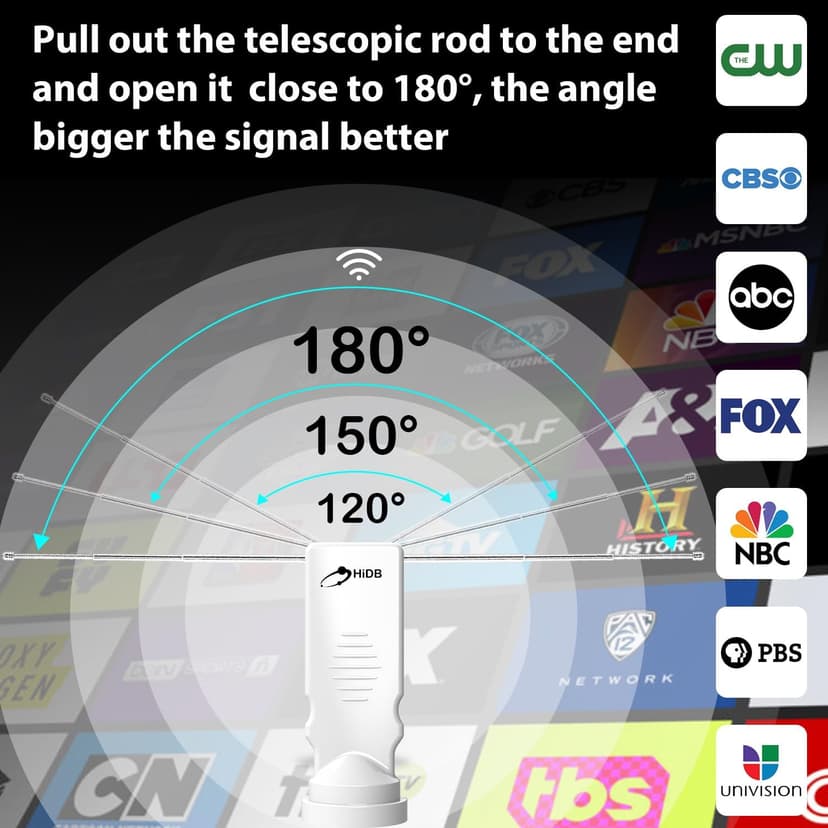 Rabbit Ear TV Antenna 2025 Upgraded, HDTV Digital Antenna for Free 4K/1080p HD Local Channels, Long Range Indoor Reception with 360° Signal for Smart & Old TVs, VHF/UHF Support, Easy Setup