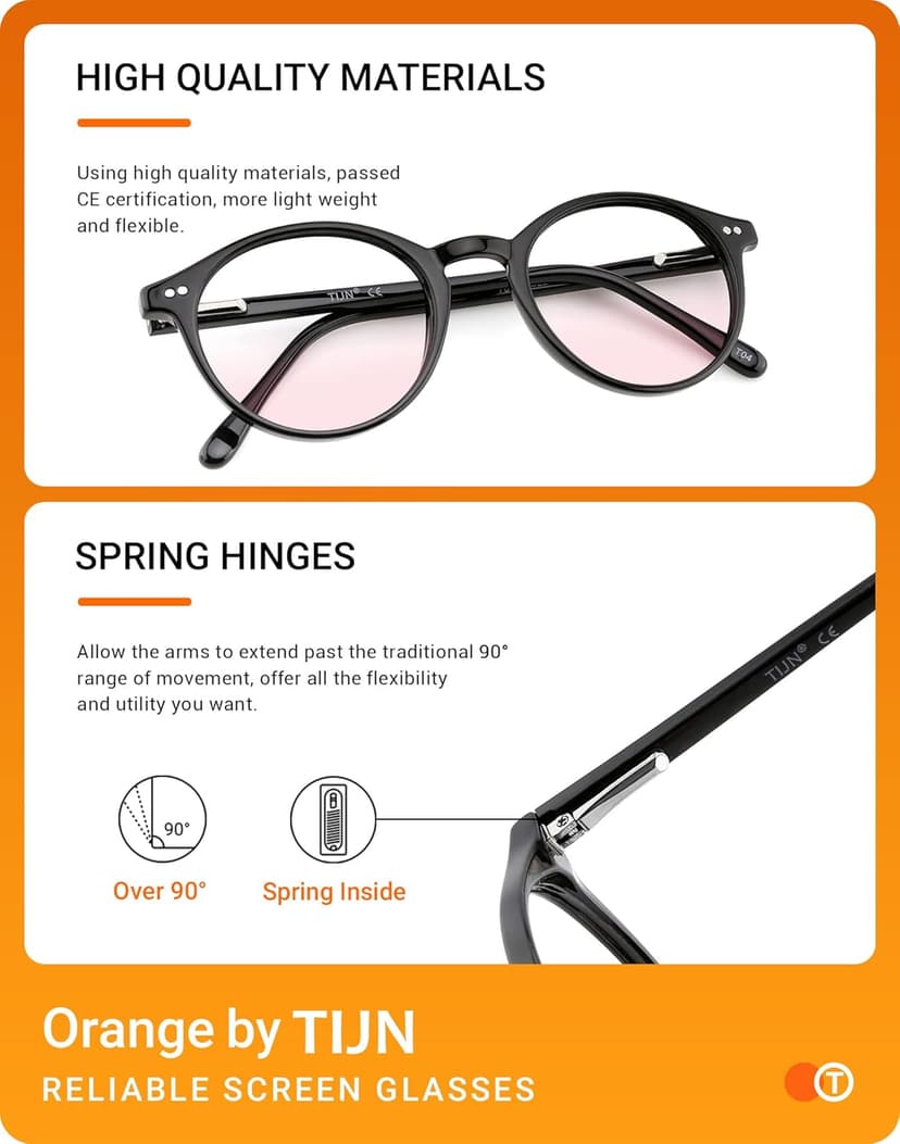 TIJN Blue Light Blocking Glasses Men Women Vintage Thick Round Rim Frame Eyeglasses