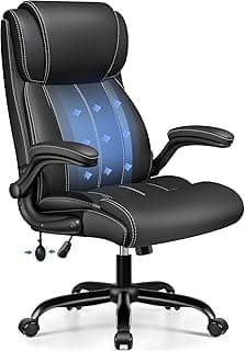 BESTFAIR Ergonomic Office Chair - Desk Computer Chair, Leather High Back Executive Chairs with Adjustable Lumbar Support & Flip Up Arms, Rocking, Black