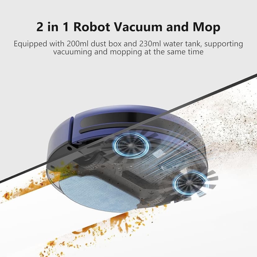 XIEBro Life Robot Vacuum and Mop Combo, Vacuum Robot 2 in 1 with WiFi/App/Voice, Schedule, Water Tank and Dustbin, Self-Charging, Slim, Ideal for Hard Floor, Pet Hair, Carpet