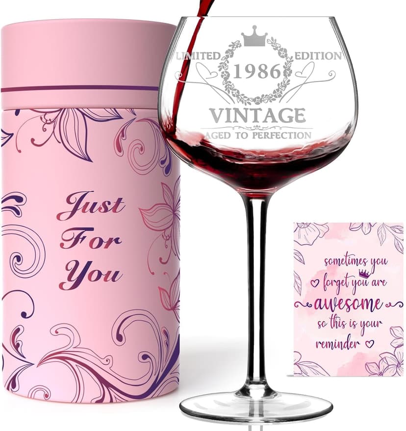 40TH Birthday Gifts for Her, Vintage 1985 40th Wine Glass, 40 Year Old Birthday Decorations For Women, Funny 40 Bday Gifts Idea For Women, Friends, Daughter, Sister Mom - Turning 40 Present